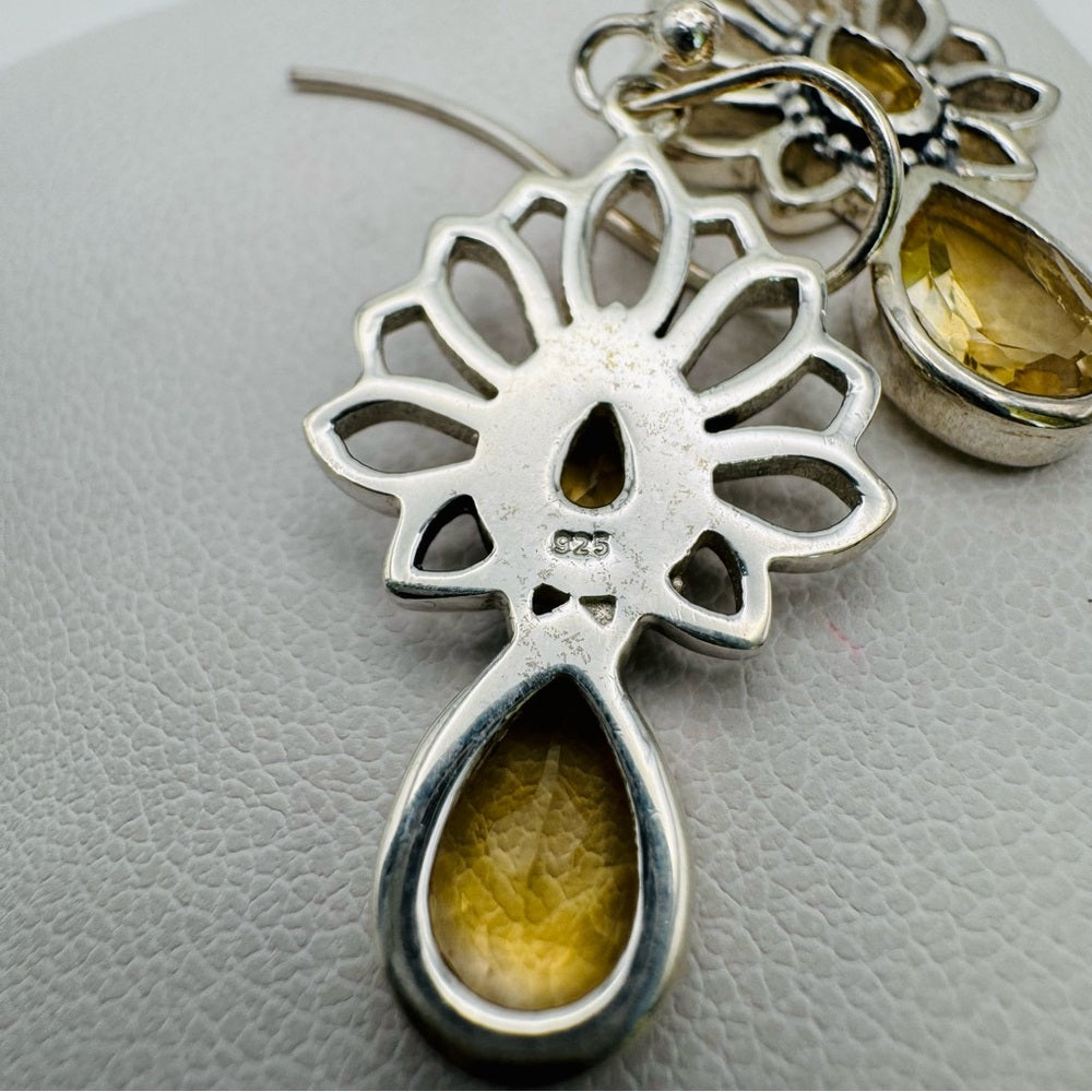 S925 Citrine Floral Dangle Earrings
