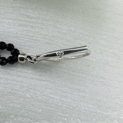 S925 Geometric Black Spinel Beaded Dangle Earrings