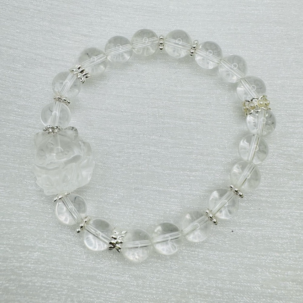 Clear Quartz Nine Tailed Fox Gemstone Stretchy Bracelet
