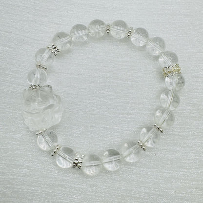 Clear Quartz Nine Tailed Fox Gemstone Stretchy Bracelet