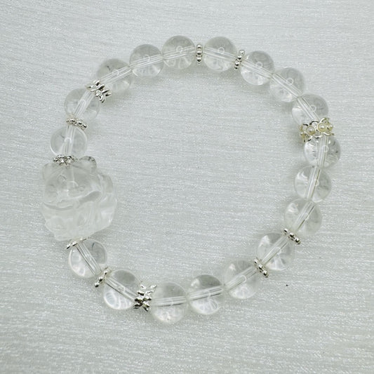Clear Quartz Nine Tailed Fox Gemstone Stretchy Bracelet