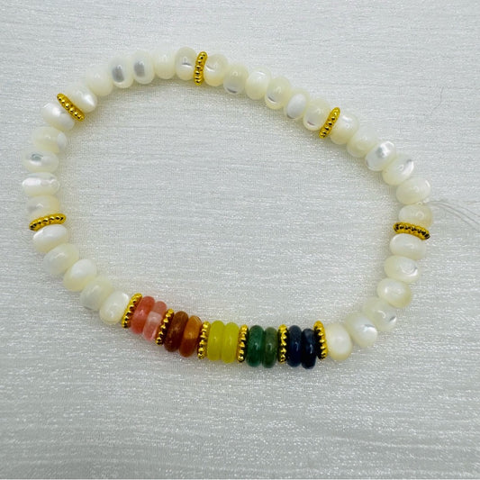 Mother of Pearl Rainbow Gemstone Stretchy Bracelet