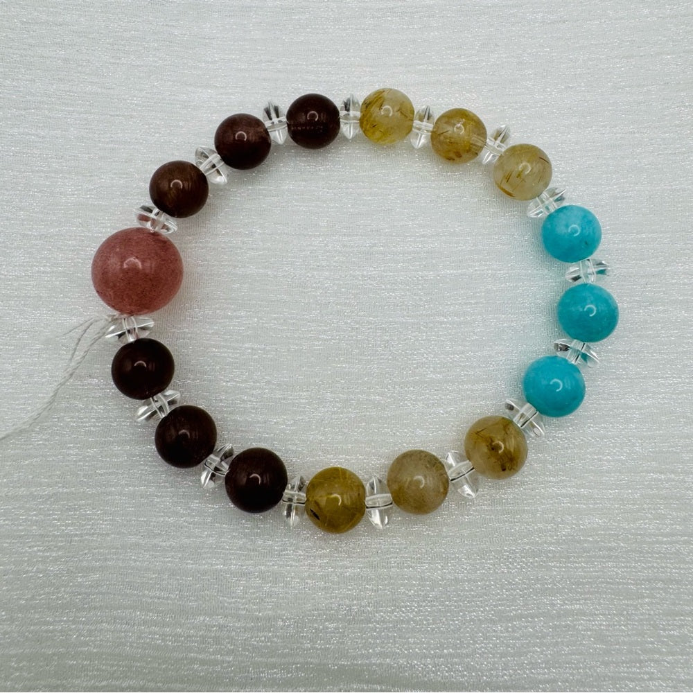 Amazonite and Red & Gold Rutilated Quartz Gemstone Stretchy Bracelet