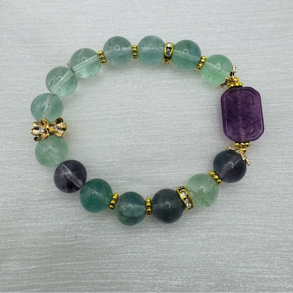 Rainbow Fluorite Gemstone Stretchy Bracelet