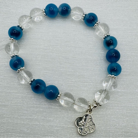 Candy Agate & Clear Quartz Gemstone Stretchy Bracelet