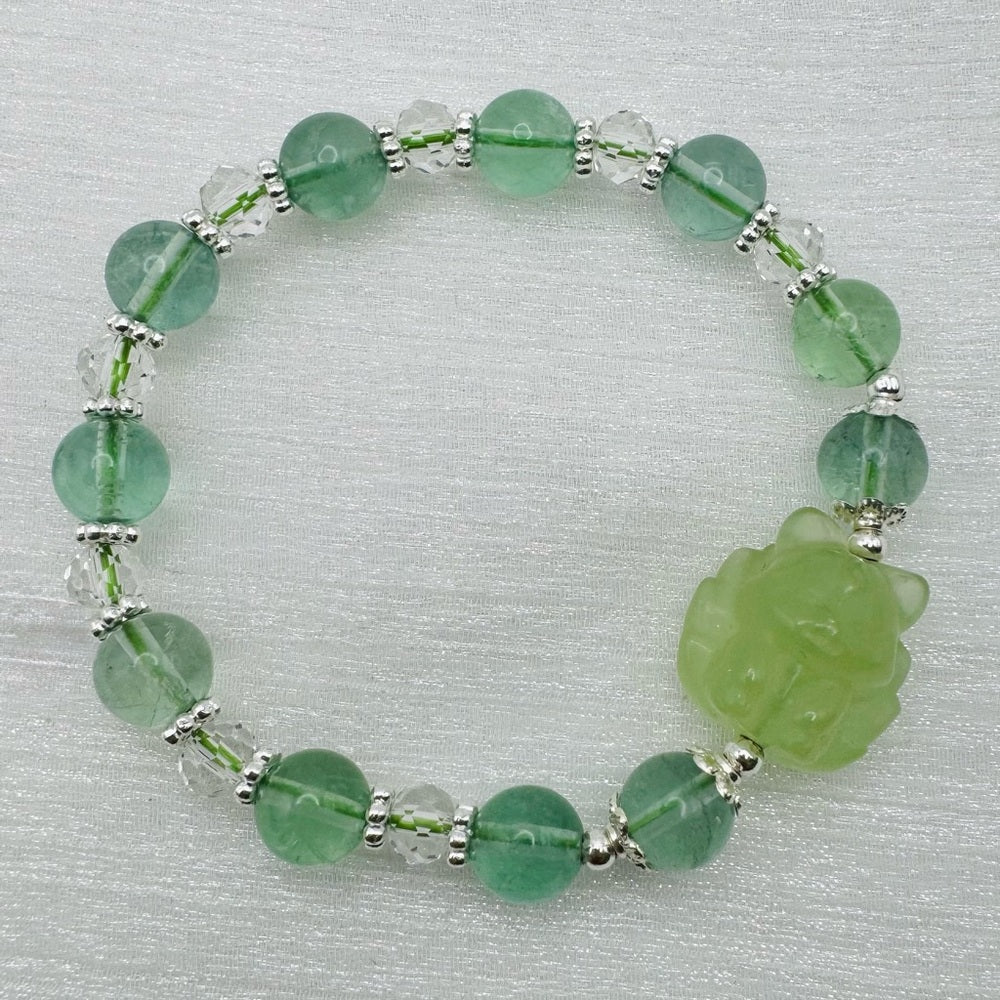 Green Fluorite Nine Tailed Fox Gemstone Stretchy Bracelet
