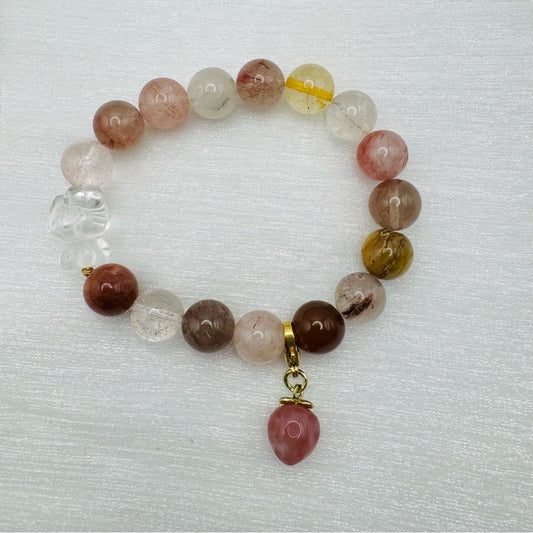 Rainbow Rutilized Quartz & Clear Quartz Gemstone Adjustable Bracelet