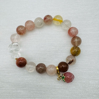 Rainbow Rutilized Quartz & Clear Quartz Gemstone Adjustable Bracelet