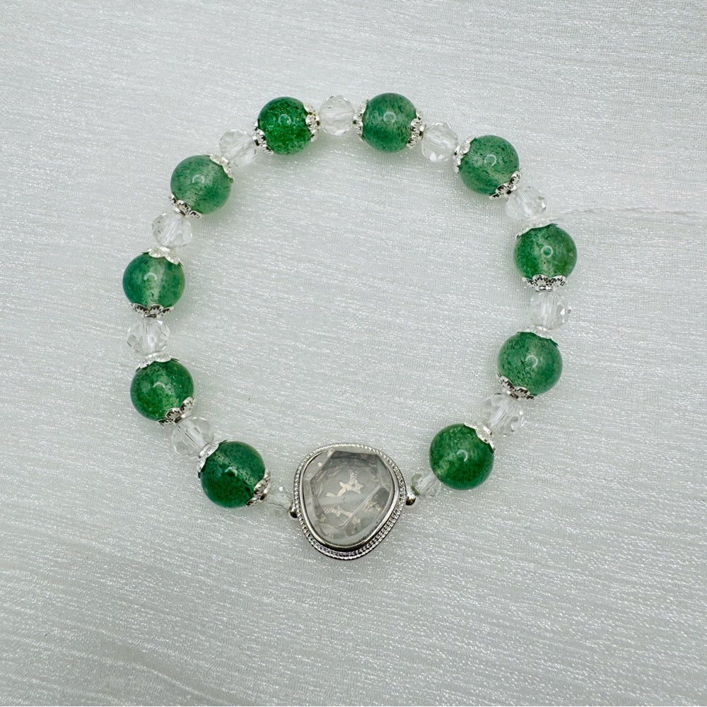 Green Aventurine & Clear Quartz Gemstone Stretchy Bracelet