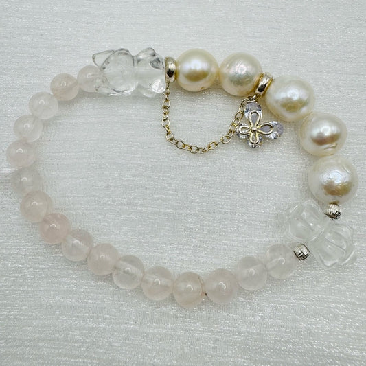 Clear Quartz & Freshwater Pearl Gemstone Stretchy Bracelet