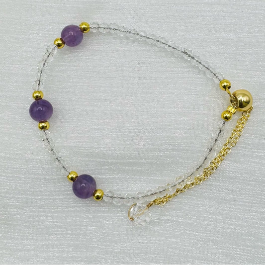 Clear Quartz and Amethyst Gemstone Adjustable Bracelet