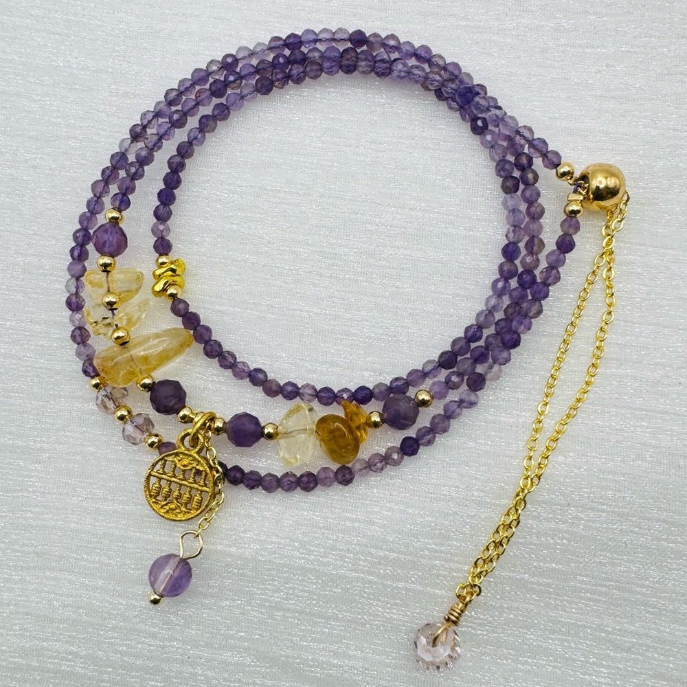 Amethyst & Citrine Triple Adjustable Necklace & Bracelet