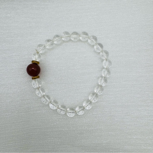 Clear Quartz & Carnelian Gemstone Stretchy Bracelet