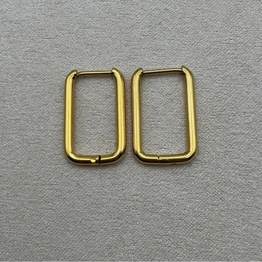 9 mm Rectangle Hoop/ Huggie Earrings - Gold (#47)