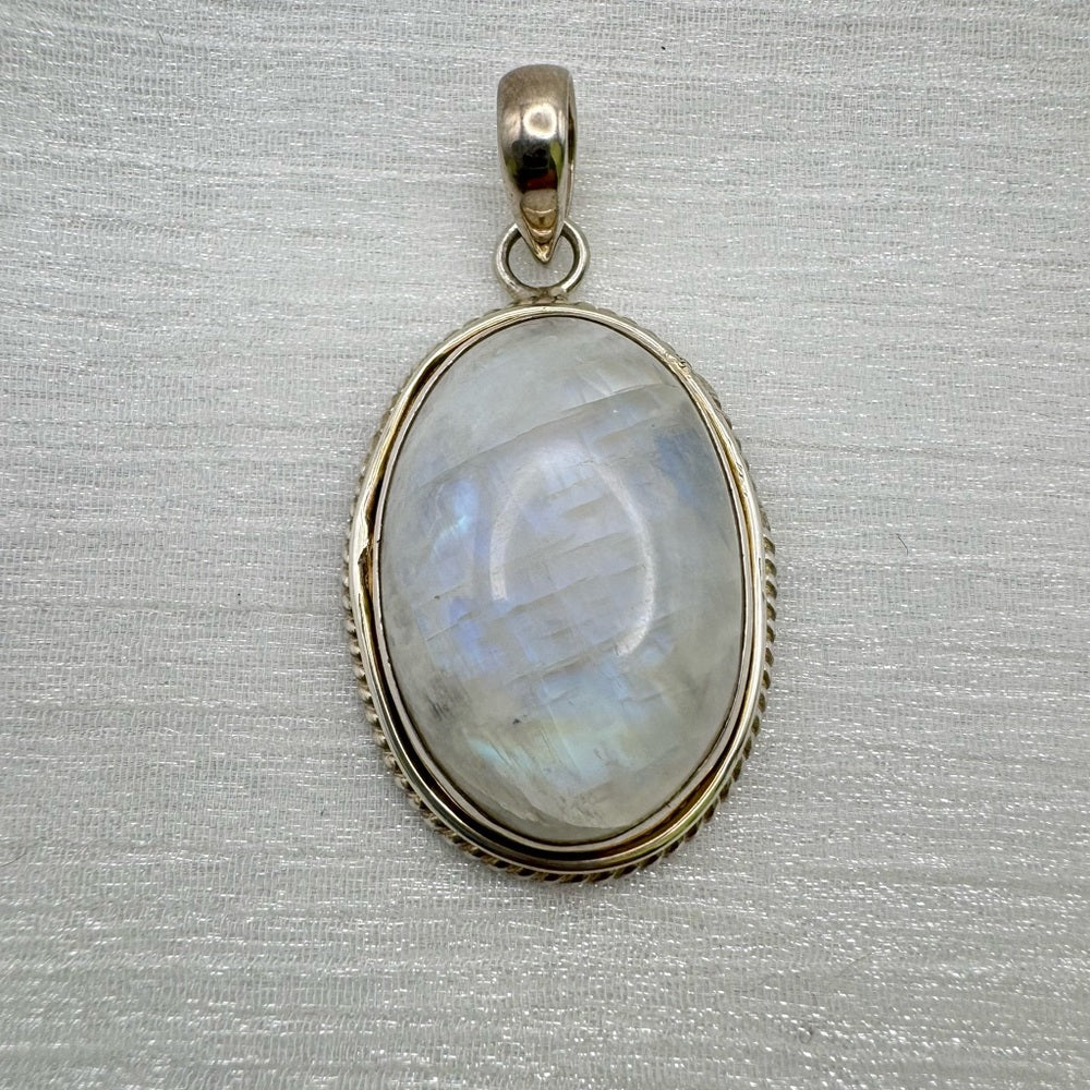 Rainbow Moonstone Rope Oval Pendant
