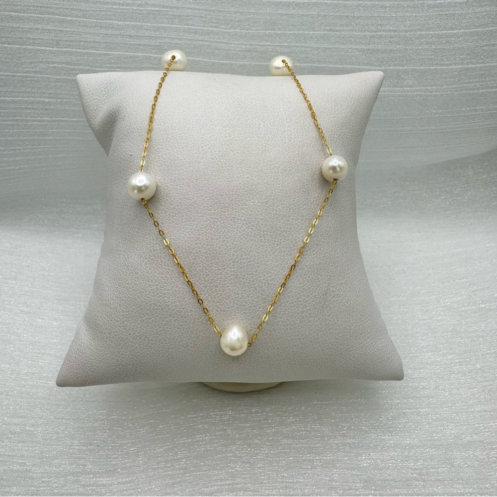 Natural Freshwater Pearl Gold Over S925 Sterling Silver Chain Necklace