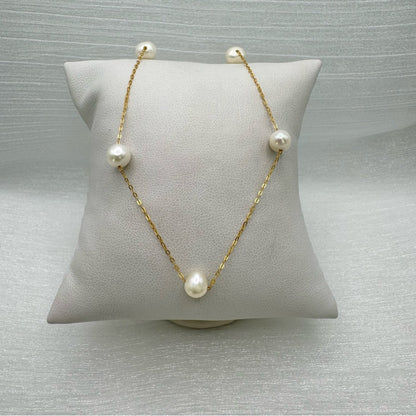Natural Freshwater Pearl Gold Over S925 Sterling Silver Chain Necklace