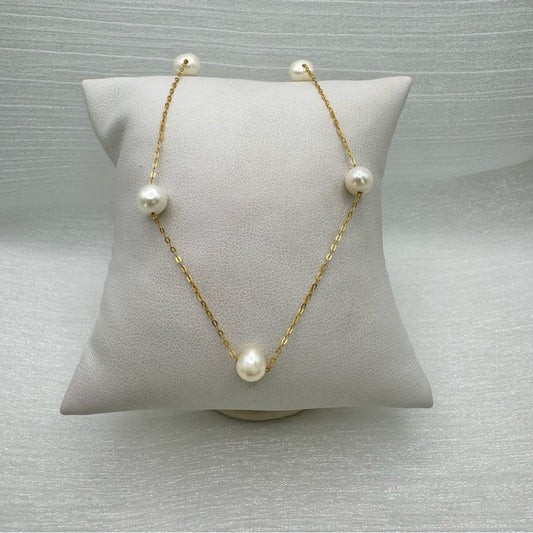 Natural Freshwater Pearl Gold Over S925 Sterling Silver Chain Necklace