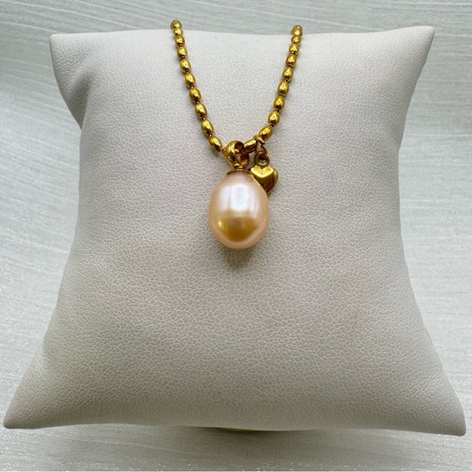 Golden Freshwater Pearl Rice Chain Necklace
