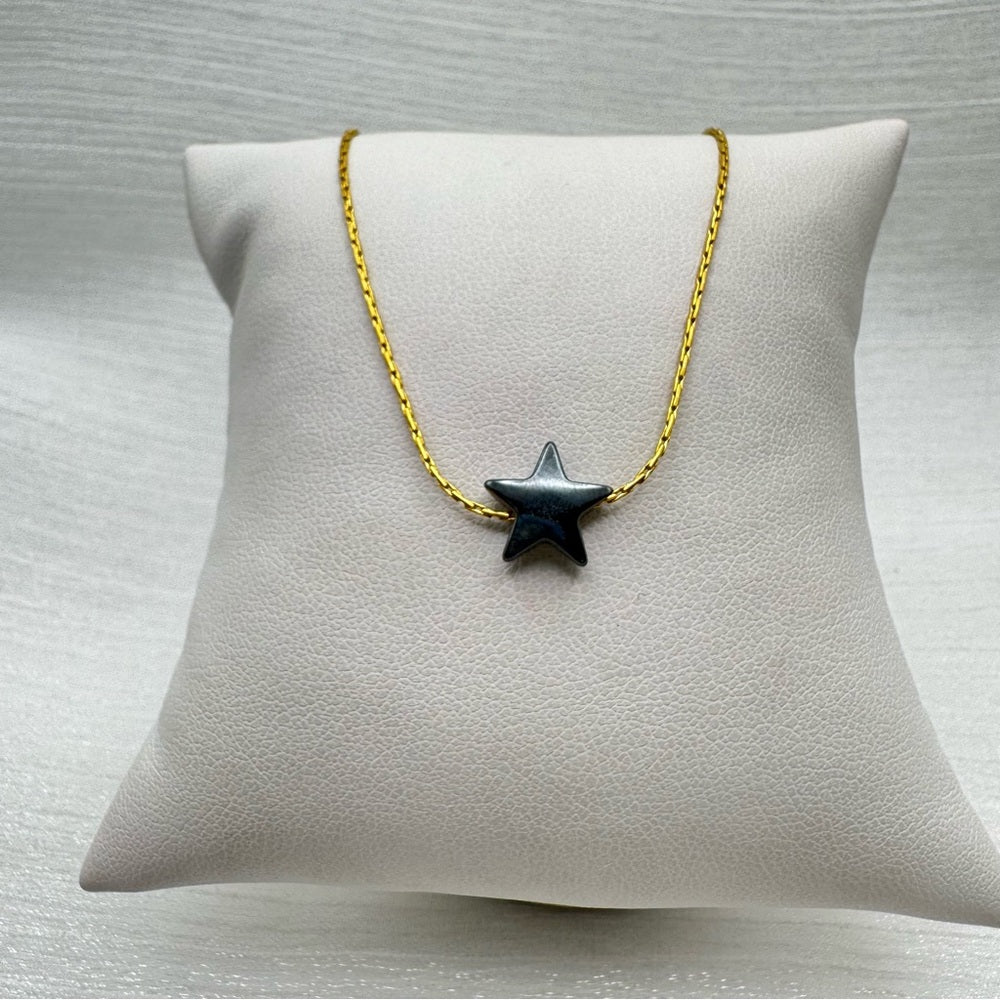 Hematite Star & Freshwater Pearls Gold Adjustable Necklace