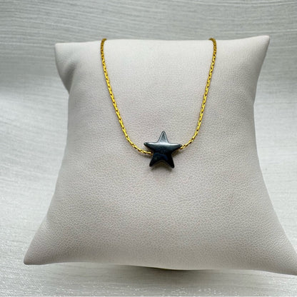 Hematite Star & Freshwater Pearls Gold Adjustable Necklace