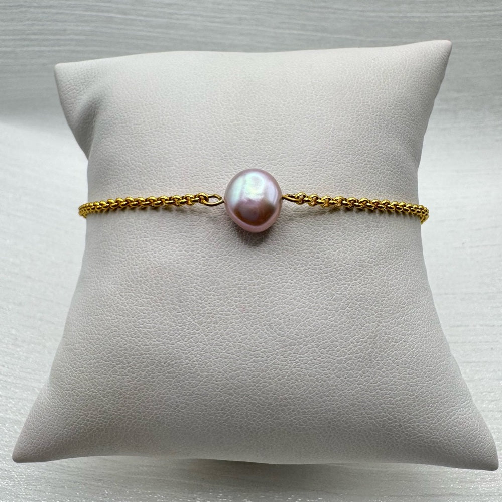Natural Freshwater Lavendar Pearl Gold Bracelet