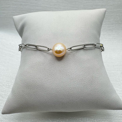 Golden Pearl Silver Large Paperclip Bracelet