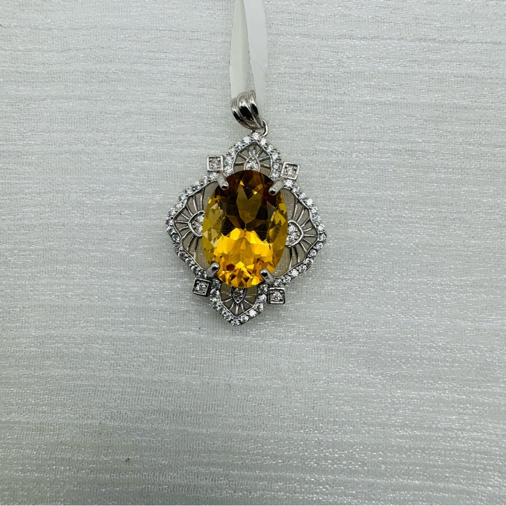 S925 Oval Citrine Pavé Detail Pendant