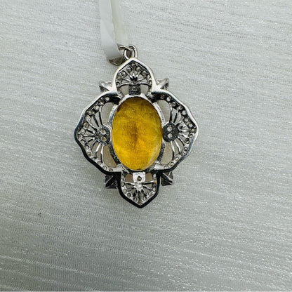 S925 Oval Citrine Pavé Detail Pendant