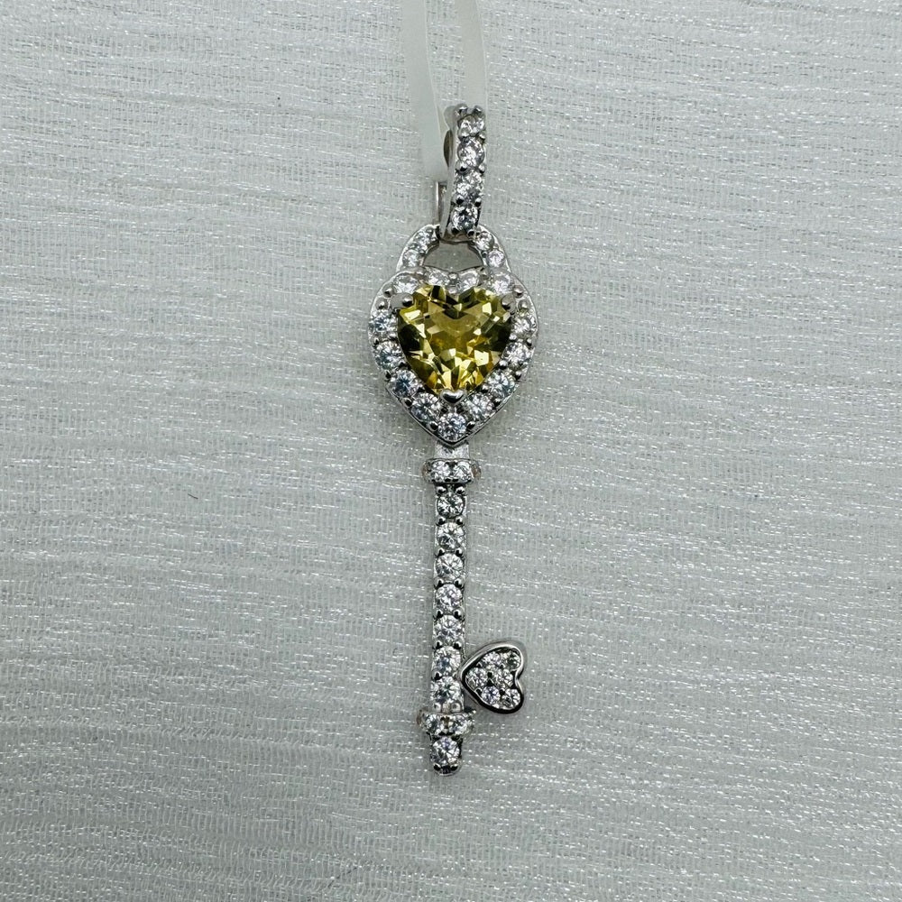 S925 Citrine Heart Key Pendant