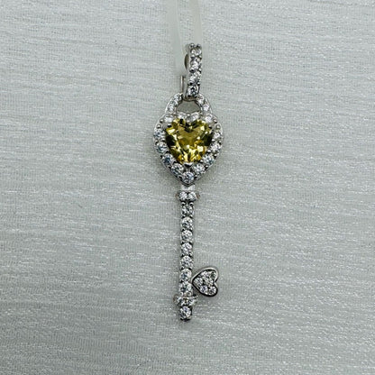 S925 Citrine Heart Key Pendant
