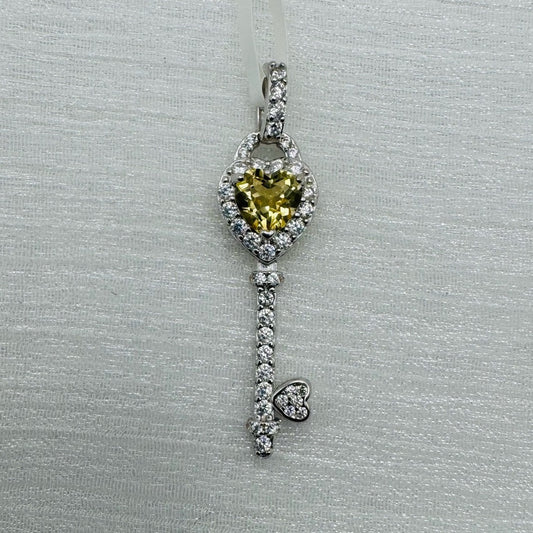 S925 Citrine Heart Key Pendant