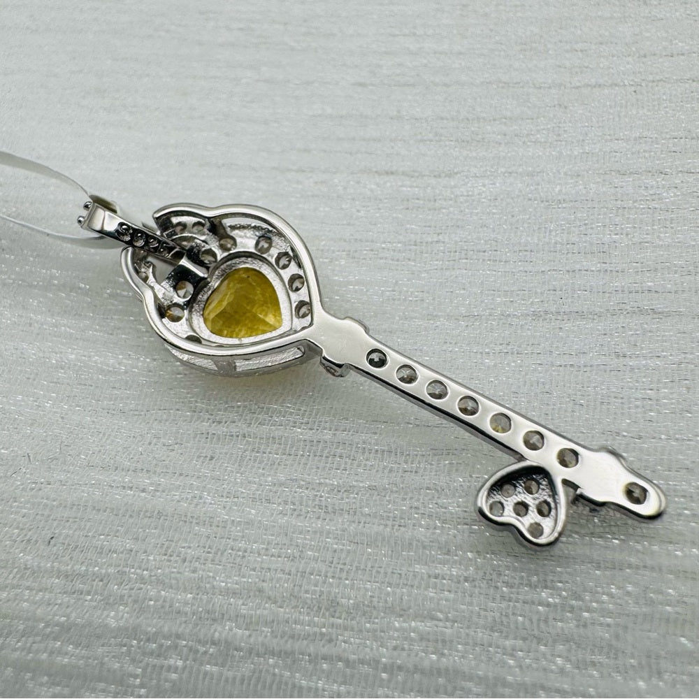 S925 Citrine Heart Key Pendant