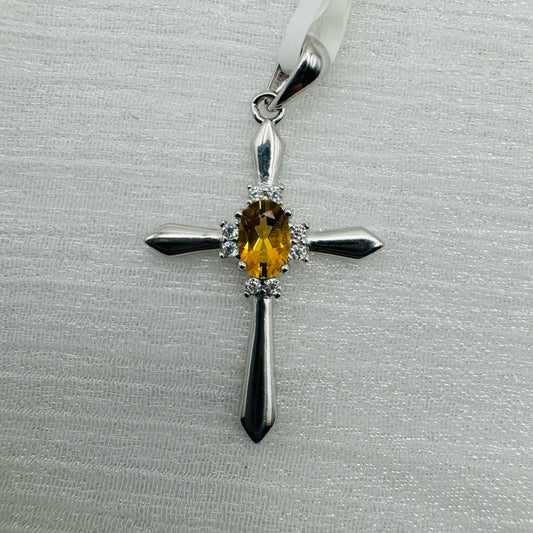 S925 Citrine Cross Pendant