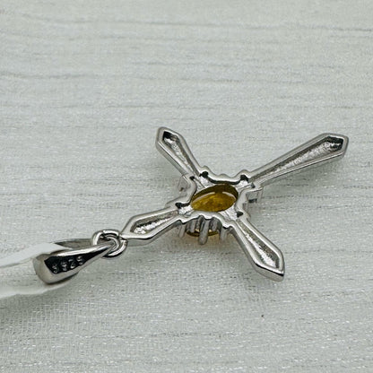 S925 Citrine Cross Pendant