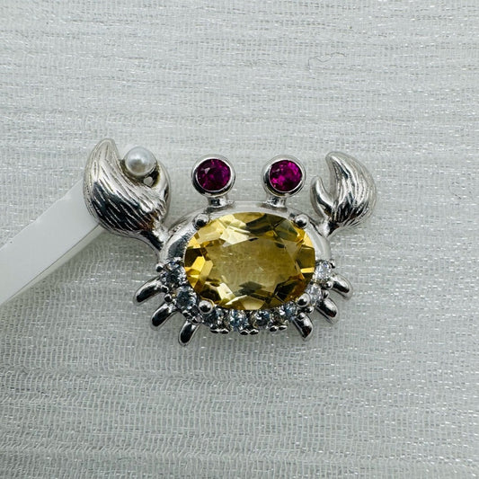S925 Citrine Crab Pendant