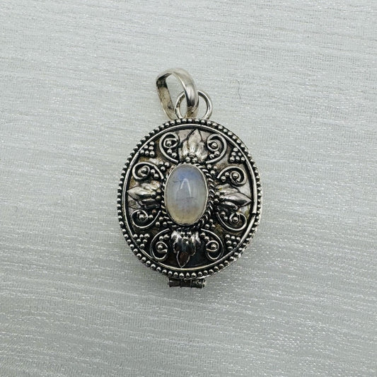 S925 Rainbow Moonstone Poison Locket Pendant