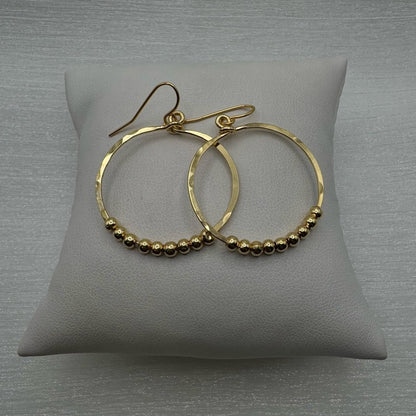 #8 Gold Handmade Hammered Circle w/ 9 Balls Dangle Earrings