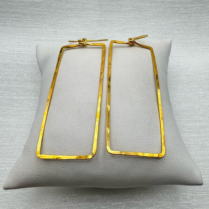 #10 Gold Handmade Hammered Rectangle Dangle Earrings