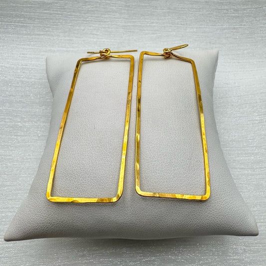 #10 Gold Handmade Hammered Rectangle Dangle Earrings