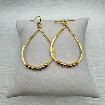 #34 Gold Handmade Hammered Small Teardrop Ball Earrings