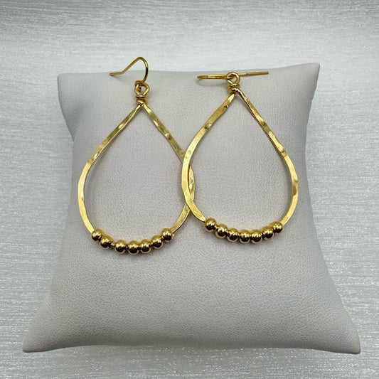 #34 Gold Handmade Hammered Small Teardrop Ball Earrings