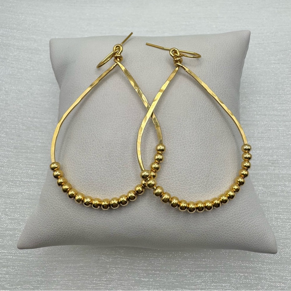 #35 Gold Handmade Hammered Large Teardrop Ball Dangle Earrings