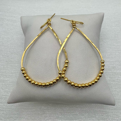 #35 Gold Handmade Hammered Large Teardrop Ball Dangle Earrings