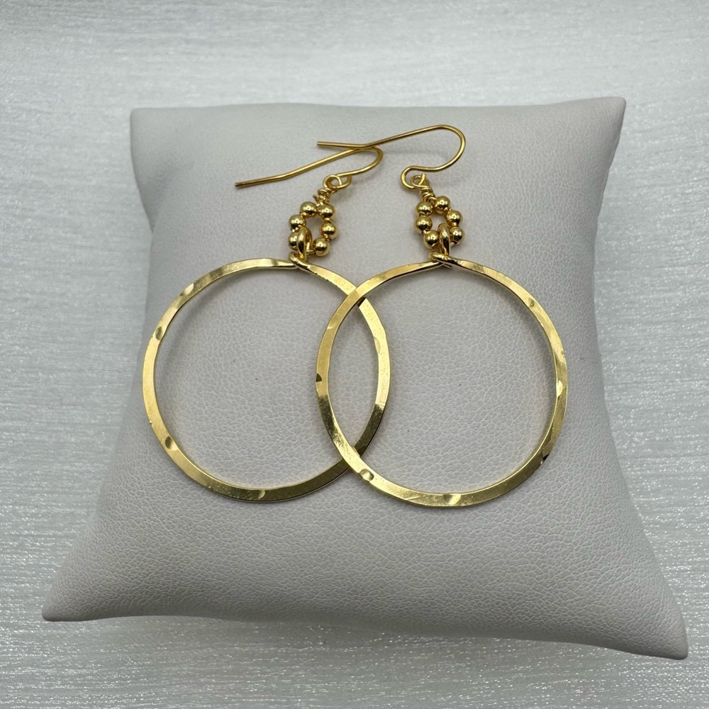 #7 Gold Handmade Hammered Beaded Circle Dangle Earrings