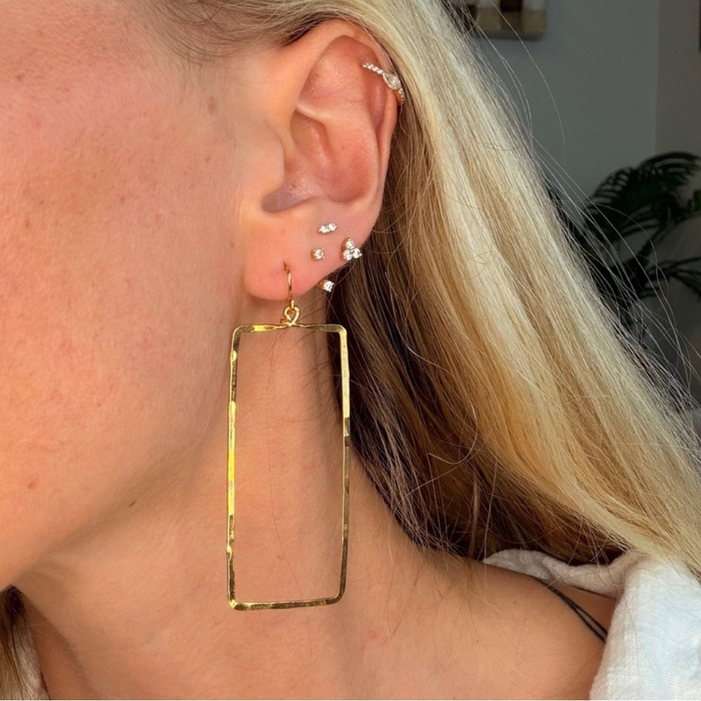 #10 Gold Handmade Hammered Rectangle Dangle Earrings