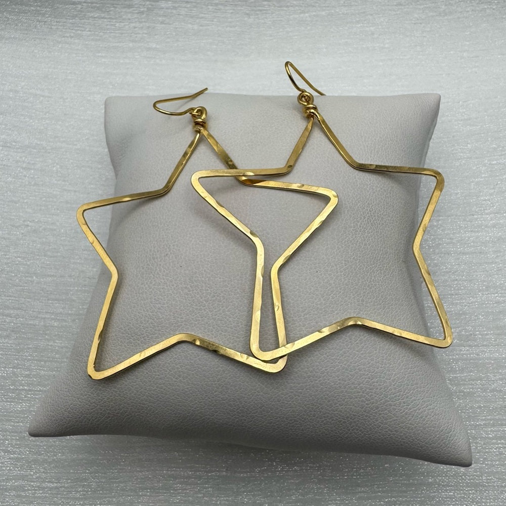 #6 Gold Handmade Hammered Star Dangle Earrings