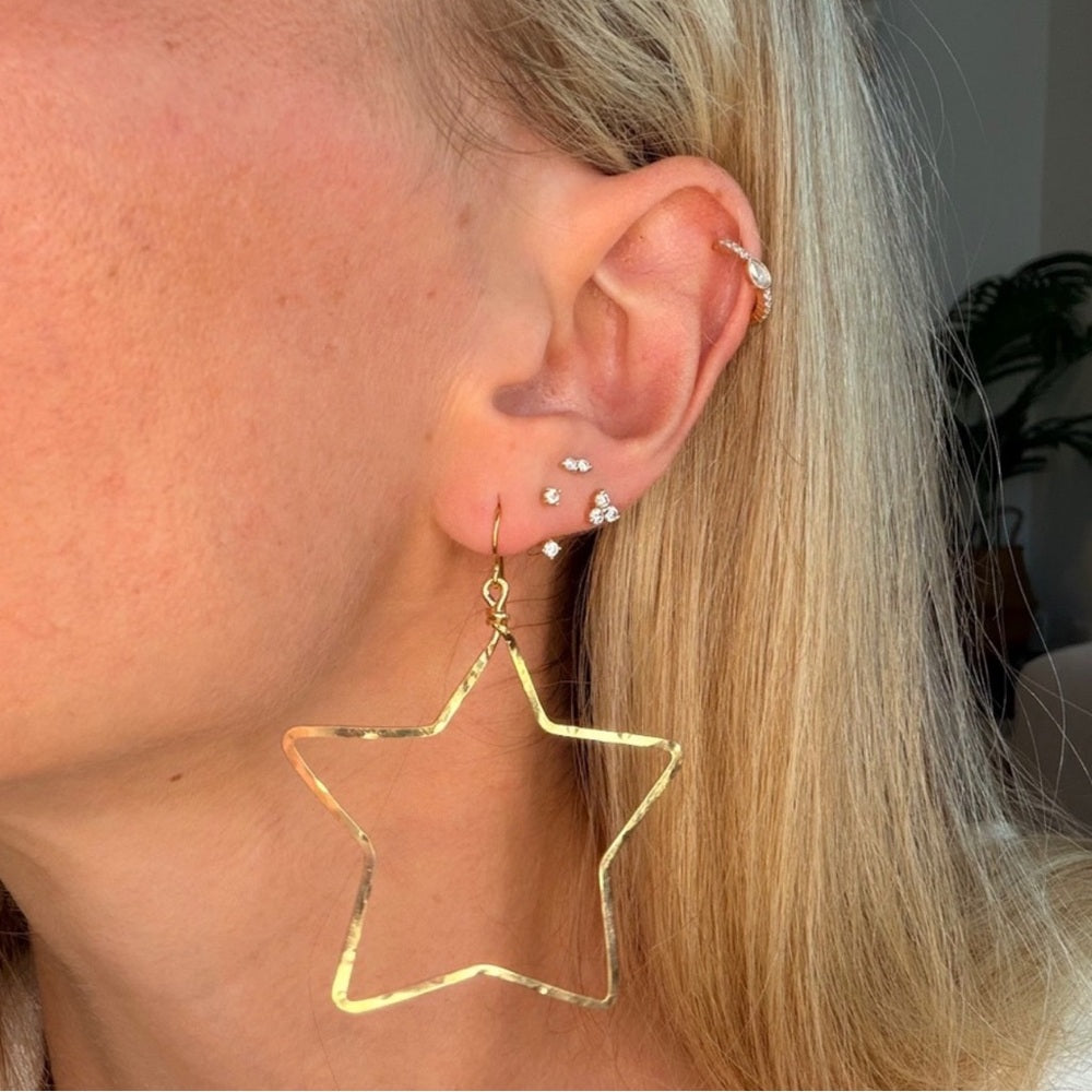 #6 Gold Handmade Hammered Star Dangle Earrings