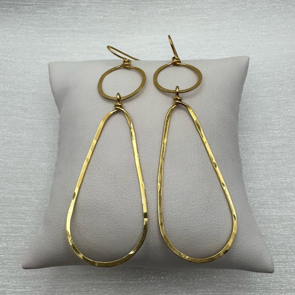 #11 Gold Handmade Hammered Circle & Teardrop Dangle Earrings