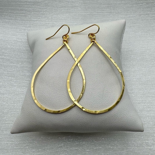 #23 Gold Handmade Hammered Large Teardrop Dangle Earrings